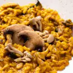 Risoto de cogumelos e abóbora com ingredientes naturais e saudáveis.
