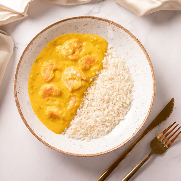 Camarão na moranga com arroz de coco